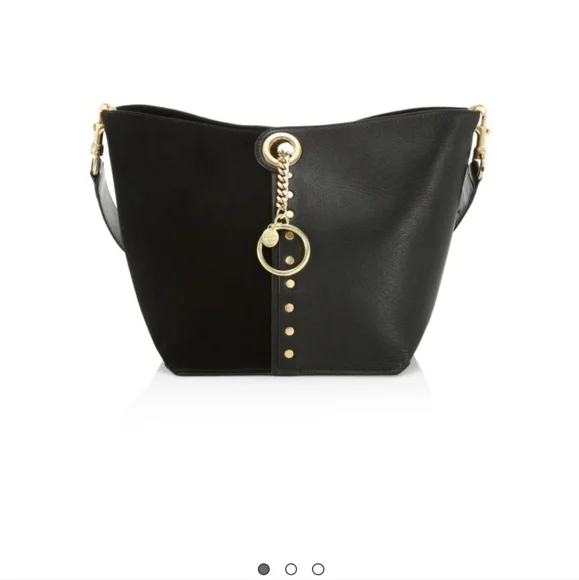 See By Chloe Gaia Black Leather And Suede Shoulder Bag with Gold Accents - Picture 4 of 5